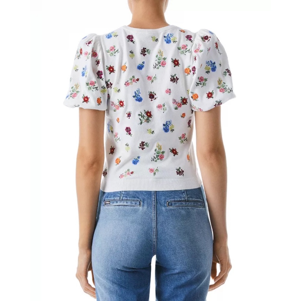 Alice+ Olivia Risa Embroidery Puff Sleeve Sweater Top Small - Picture 5 of 12